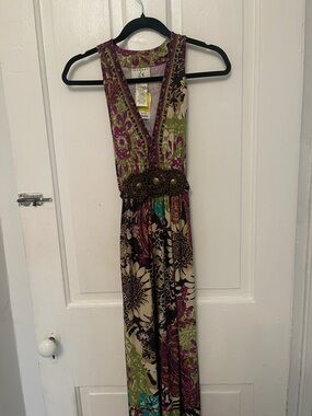 Ice Floral V-Neck Maxi Dress in Green, Purple & Cream